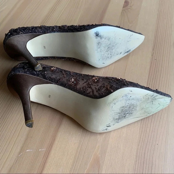 Lord & Taylor Embellished Mesh Pointed Toe Heels Leather - Picture 6 of 10